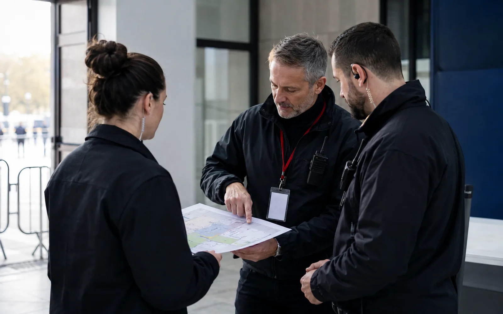 Briefing de l'équipe de sûreté d'un événement avant l'ouverture au public