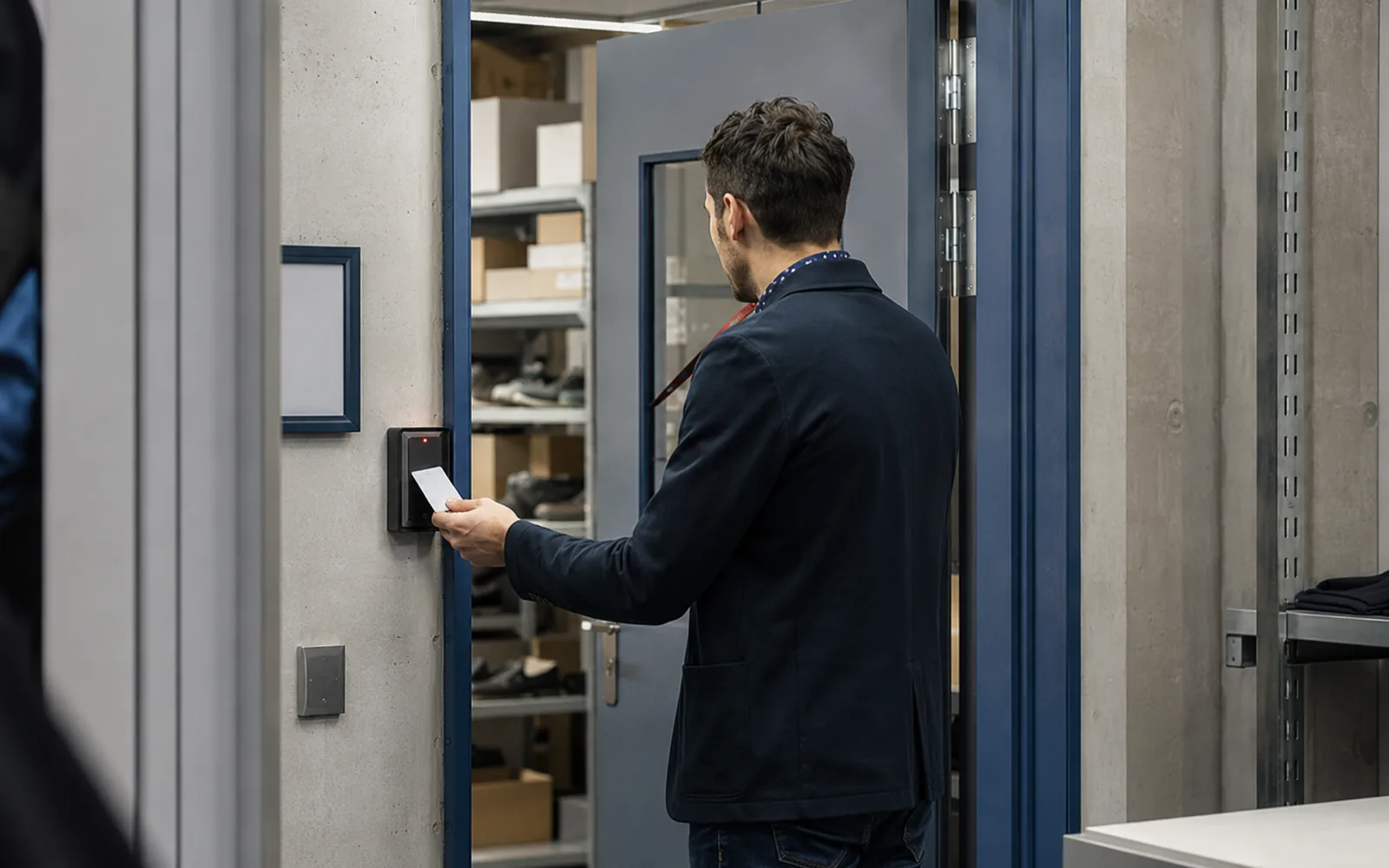 Contrôle d'accès à la réserve/back-office d'un commerce (démarque interne)